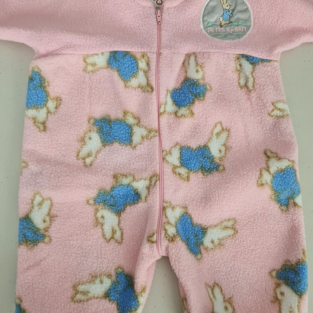 Vintage Beatrix Potter One Piece Baby Newborn Pink Fleece Peter Rabbit Sleeper - Picture 6 of 16
